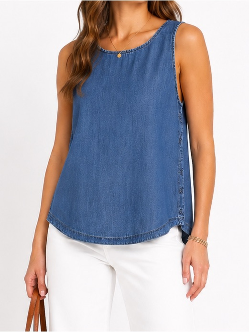Velvet Heart Chambray Side Button Tank Women’s XL Lyocell Denim Top